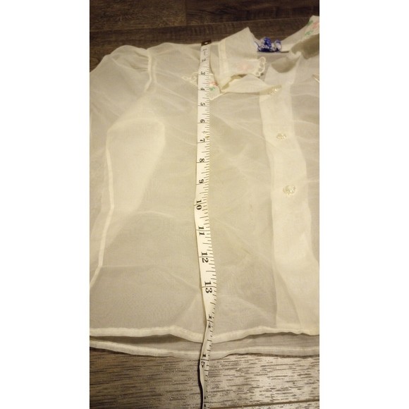 Vintage Dan Dee Girls Top 100% Nylon Sheer Embroidered Flowers Button Up Shirt - Picture 15 of 16
